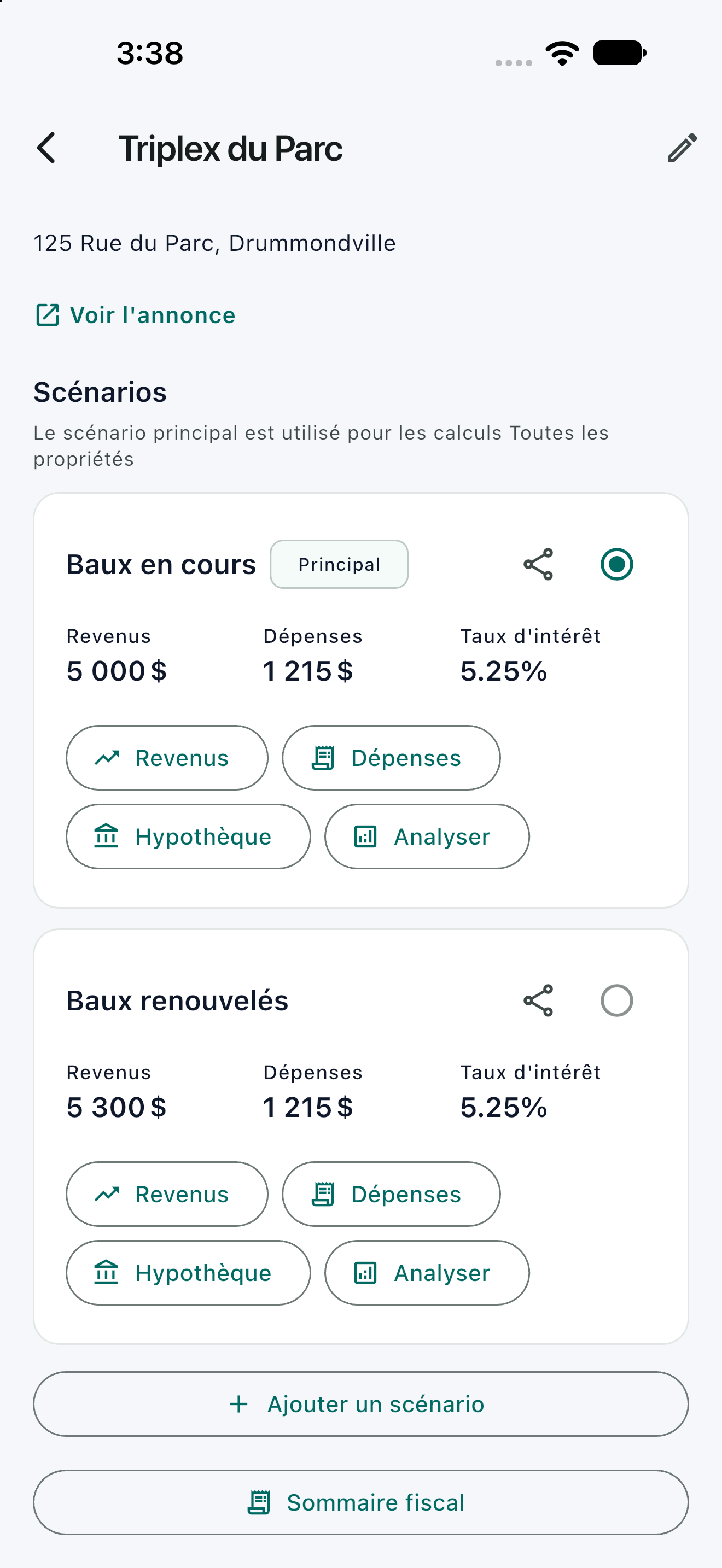 Scénarios immobiliers dans Pleximo